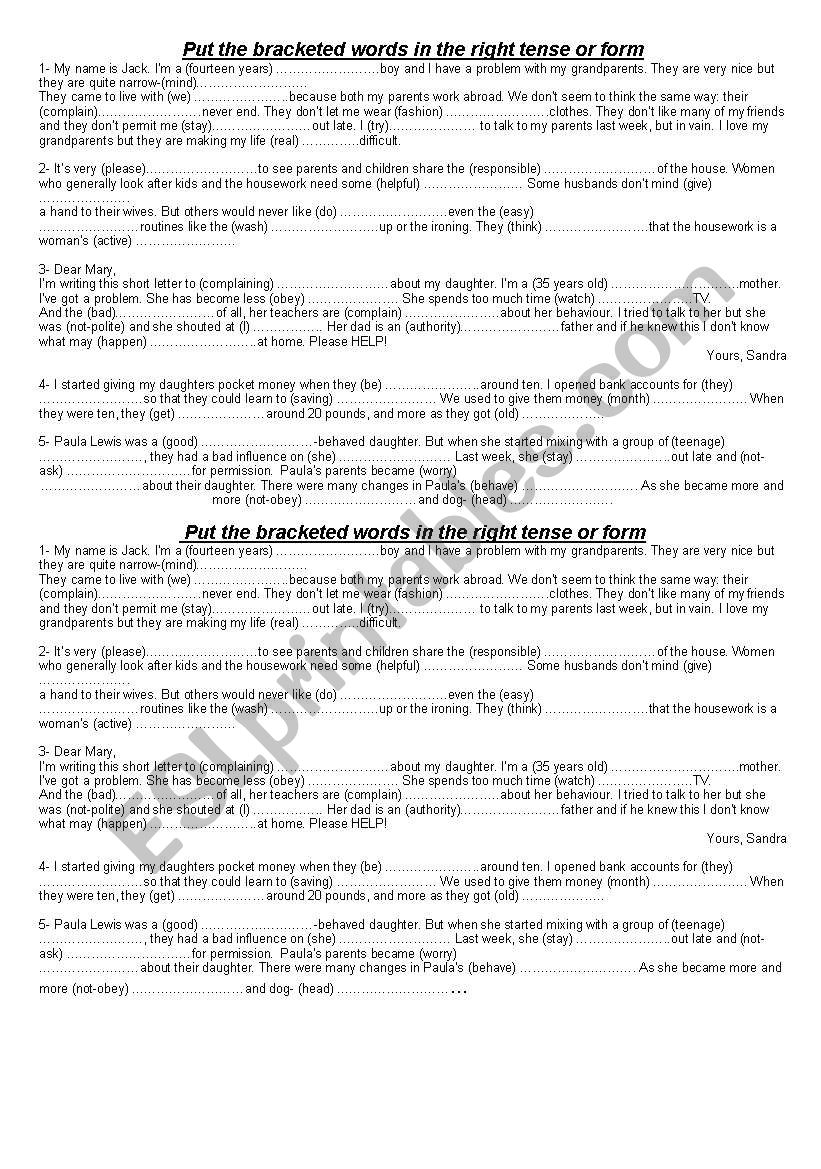 Family worksheet