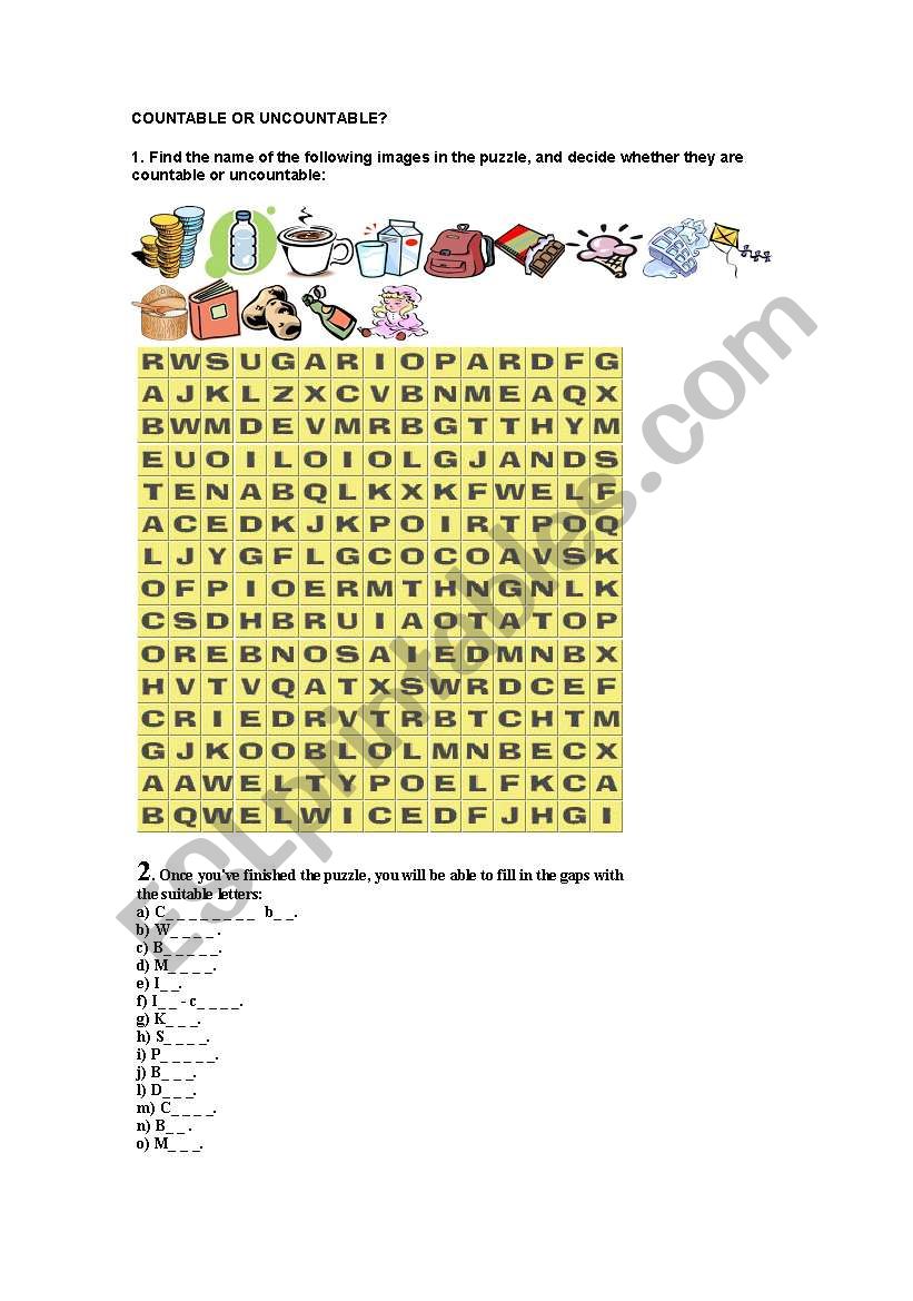 countables-uncountable worksheet