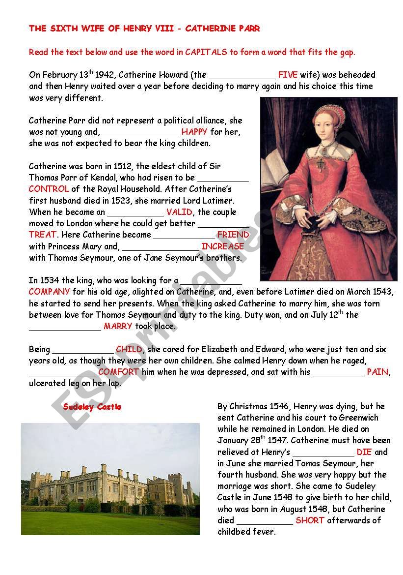 THE SIXTH WIFE OF HENRY VIII worksheet