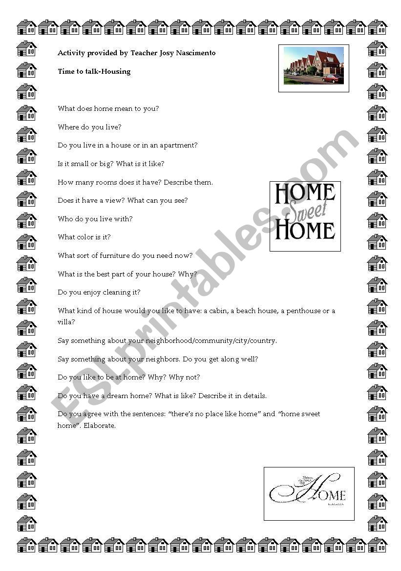 Time to Talk-Housing worksheet