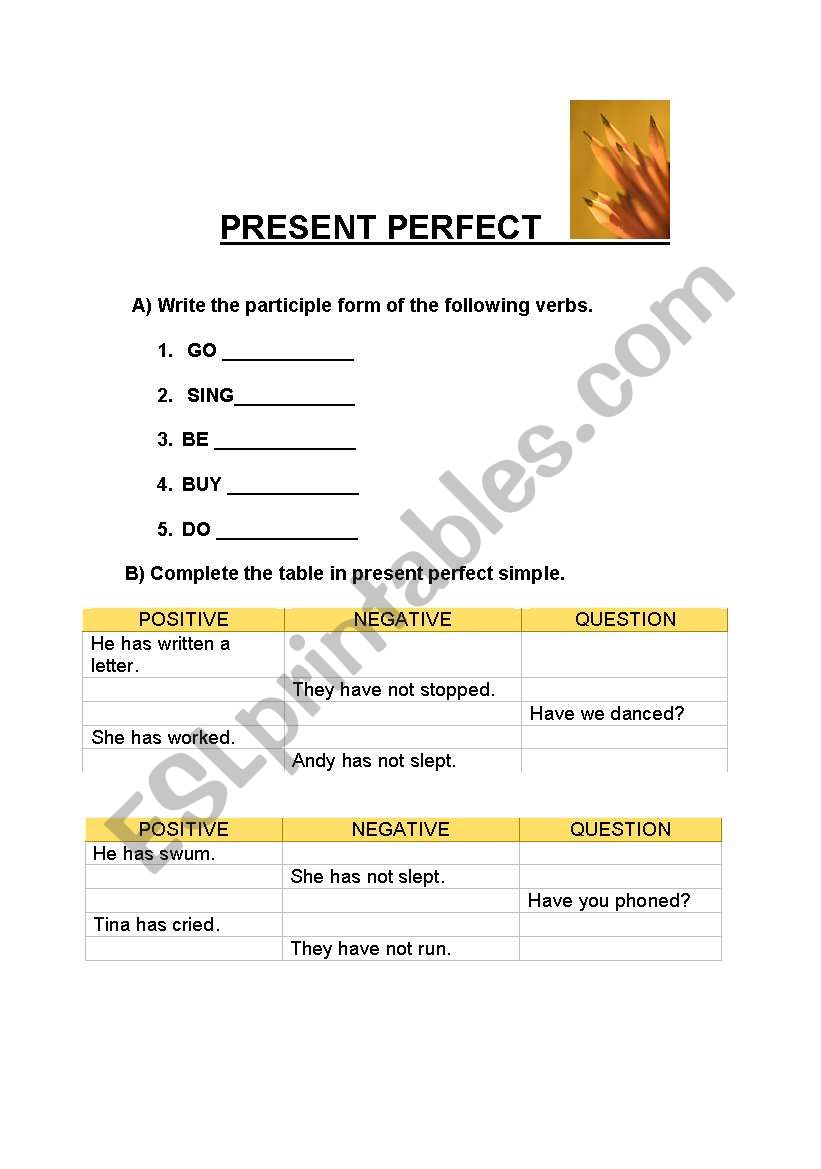 PRESENT PERFECT TEST worksheet