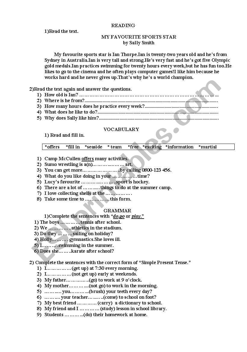 simple present tense and reading activity