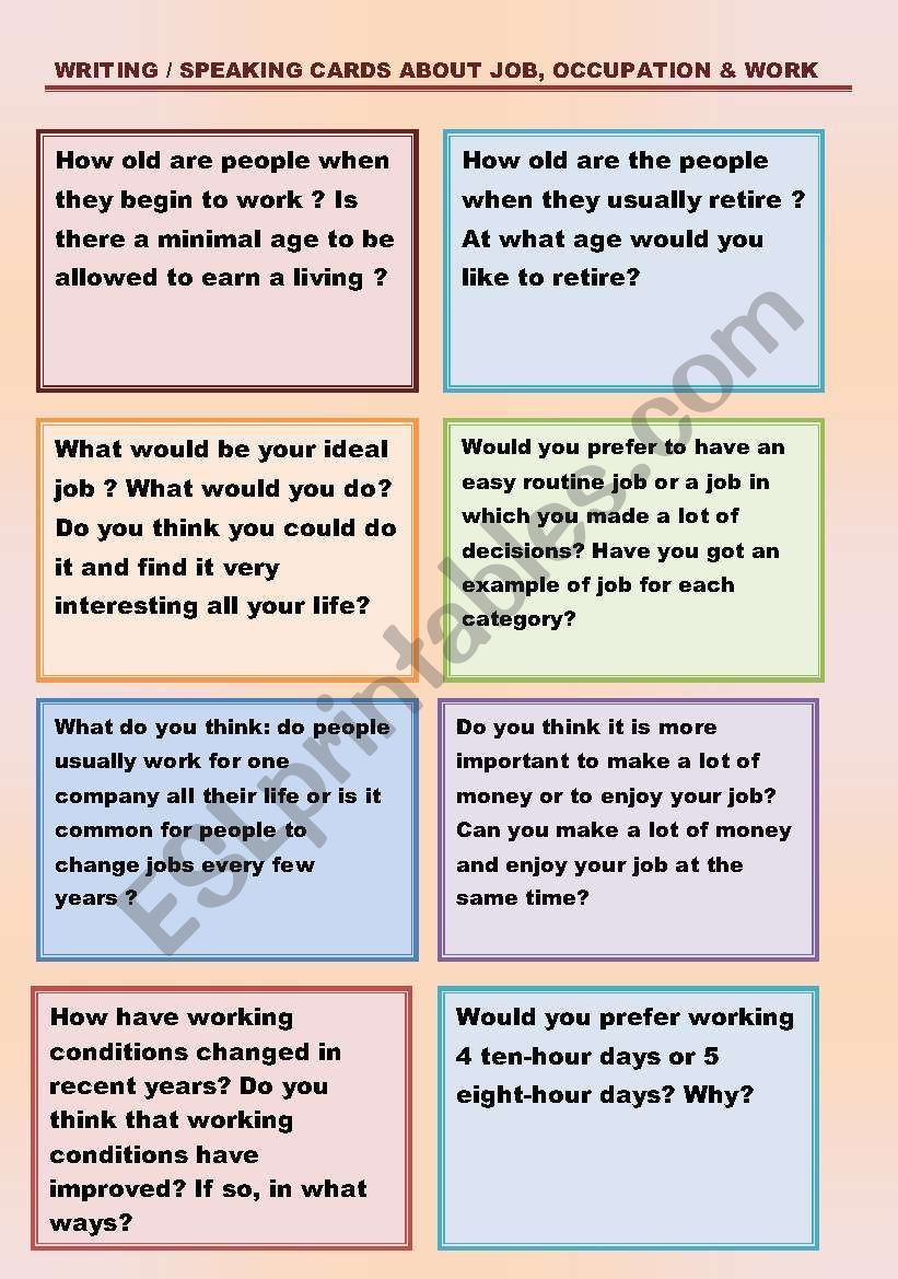 WRITING / SPEAKING CARDS ABOUT JOB, OCCUPATION & WORK