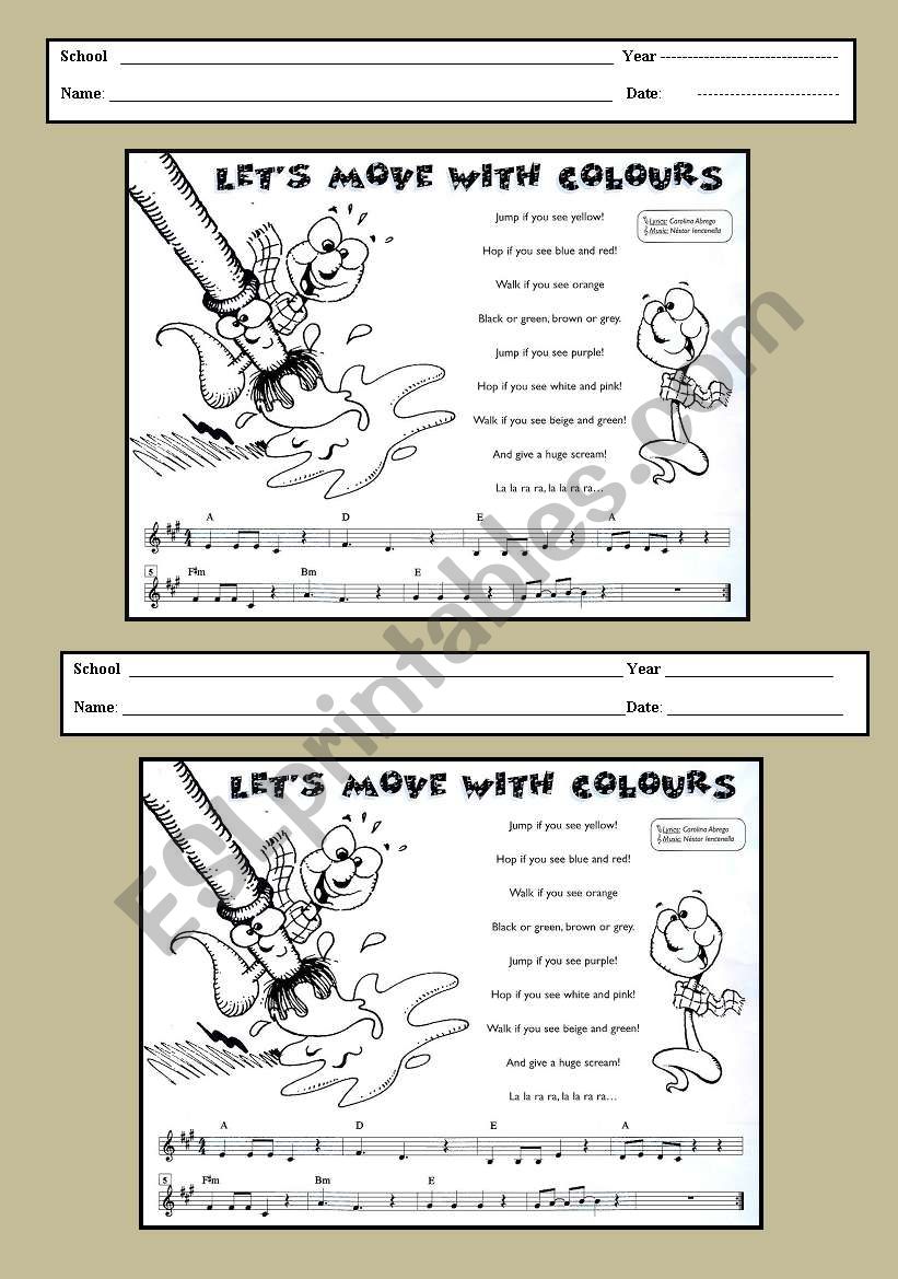 LetÂ´s move with colours worksheet