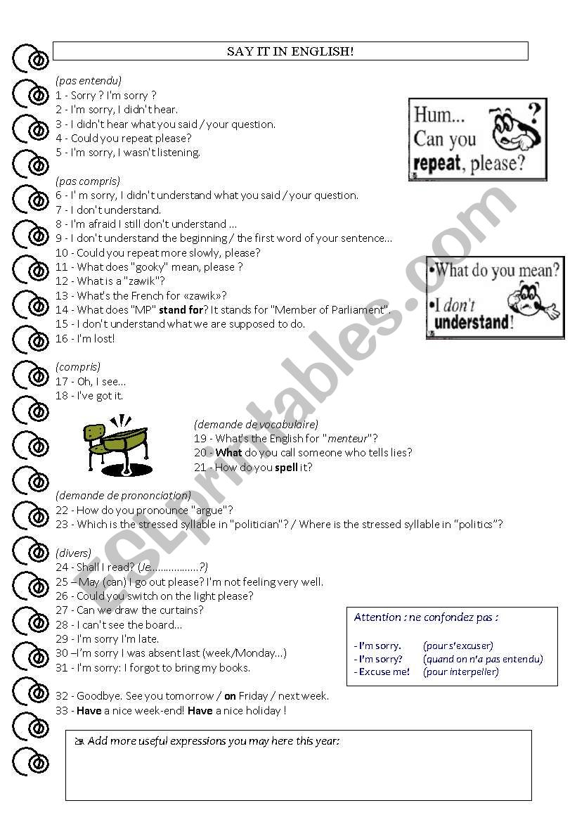 classroom English: useful expressions