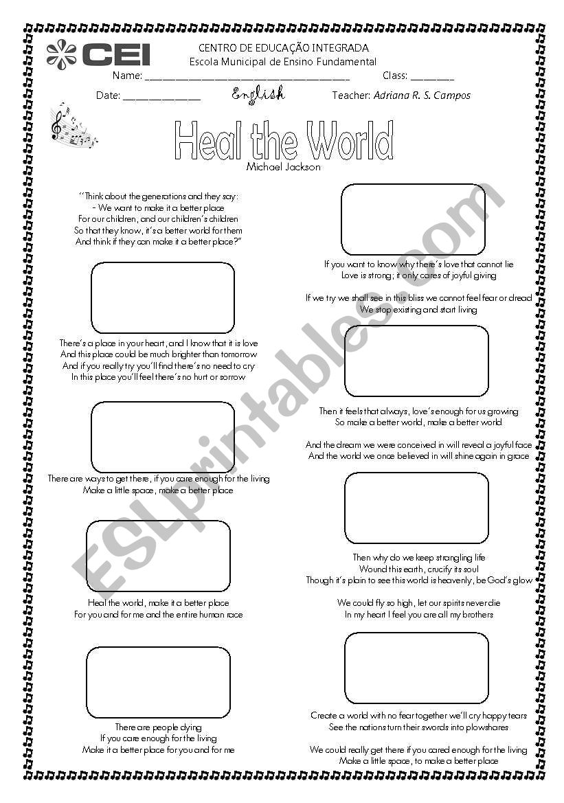 Heal the World worksheet