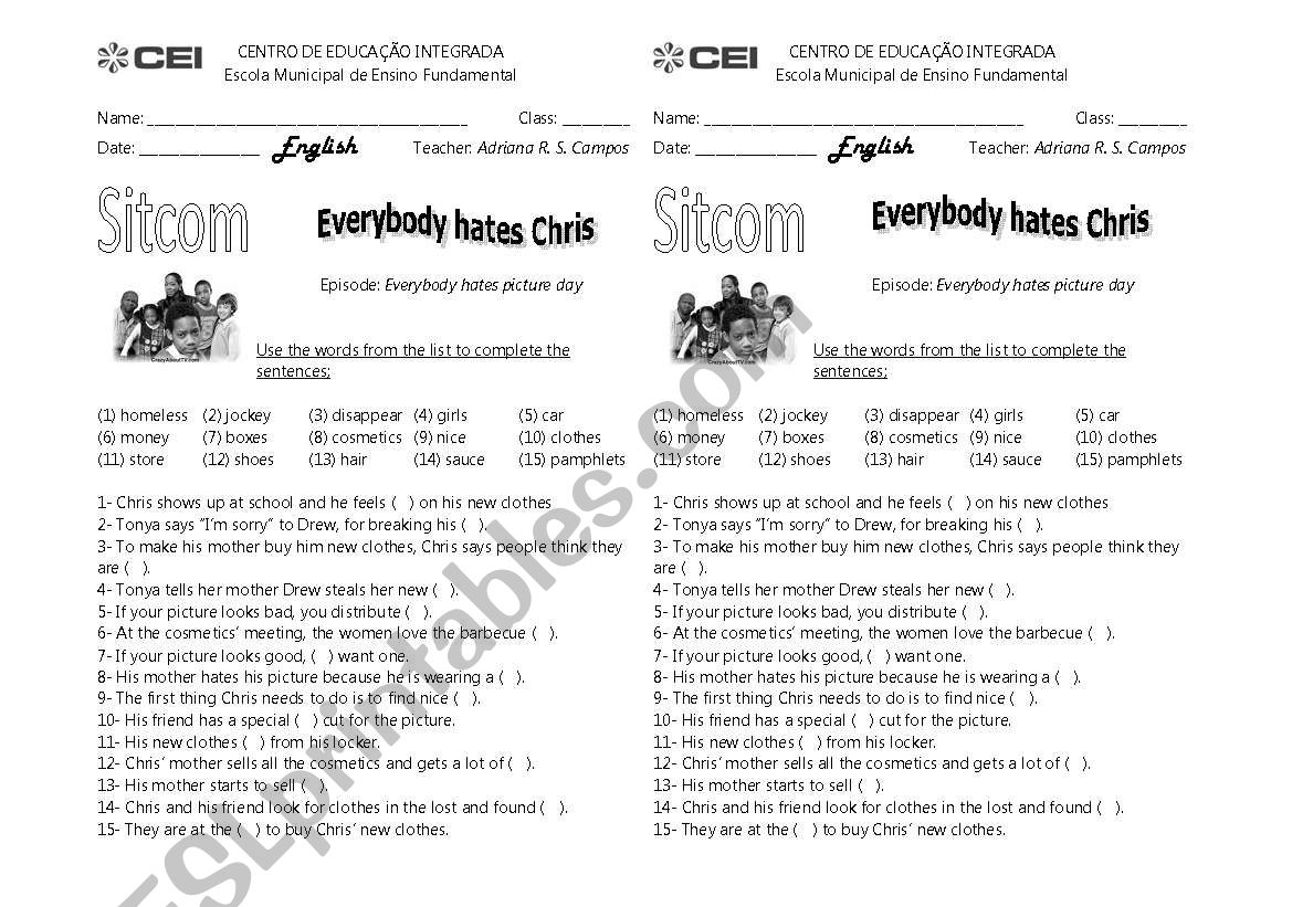 Everybody Hates Picture Day worksheet