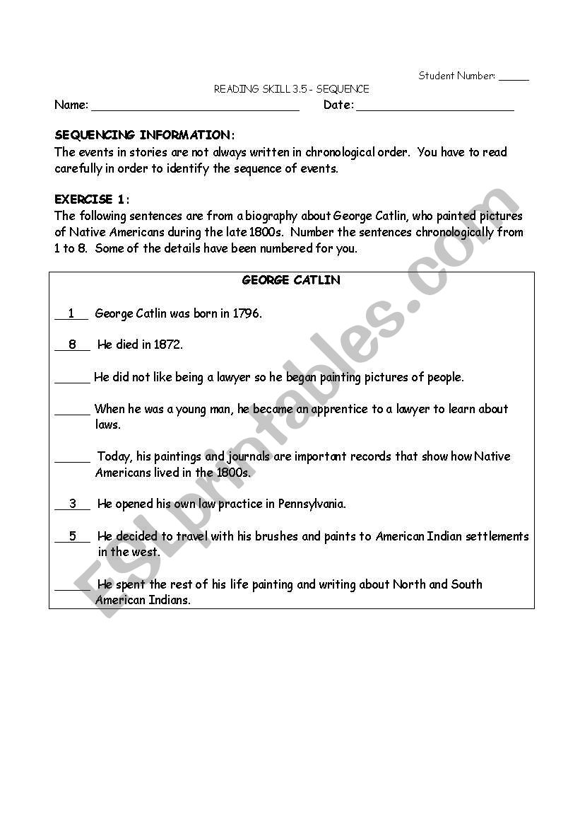 Sequencing Information worksheet