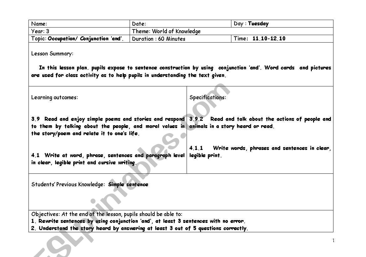 lesson plan worksheet