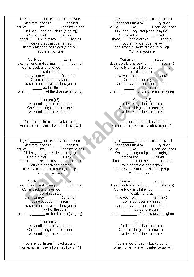 Clocks Coldplay worksheet