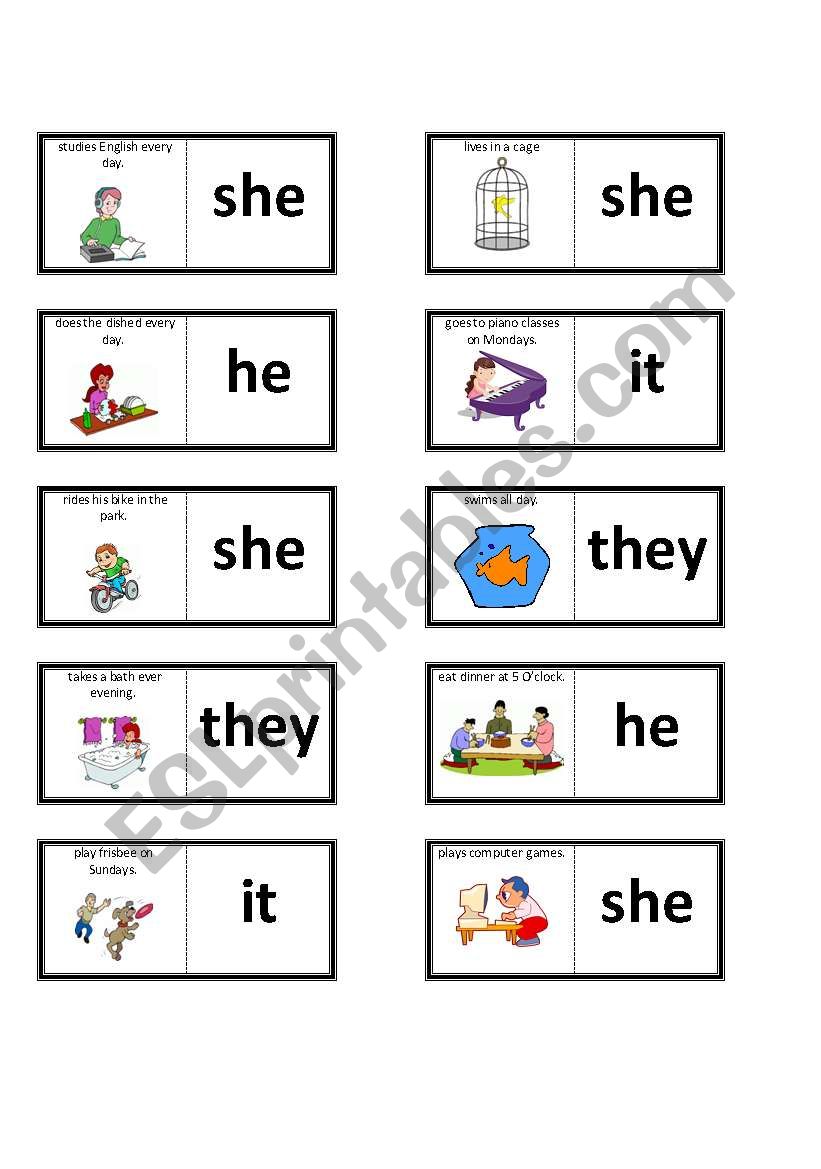 Dominoes to practice using 3rd person singular.