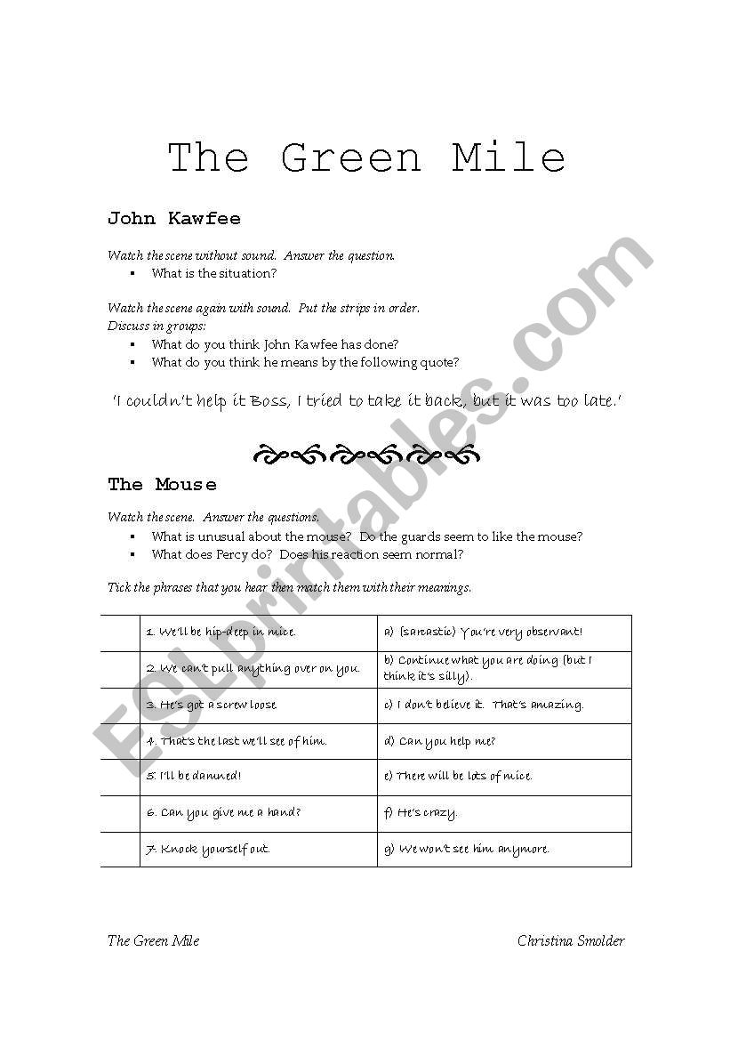 The Green Mile worksheet