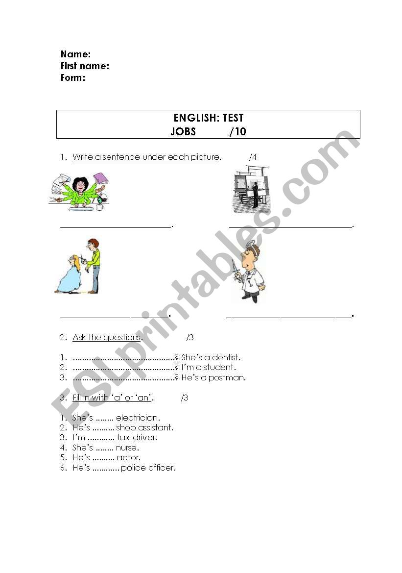 Test about jobs  worksheet