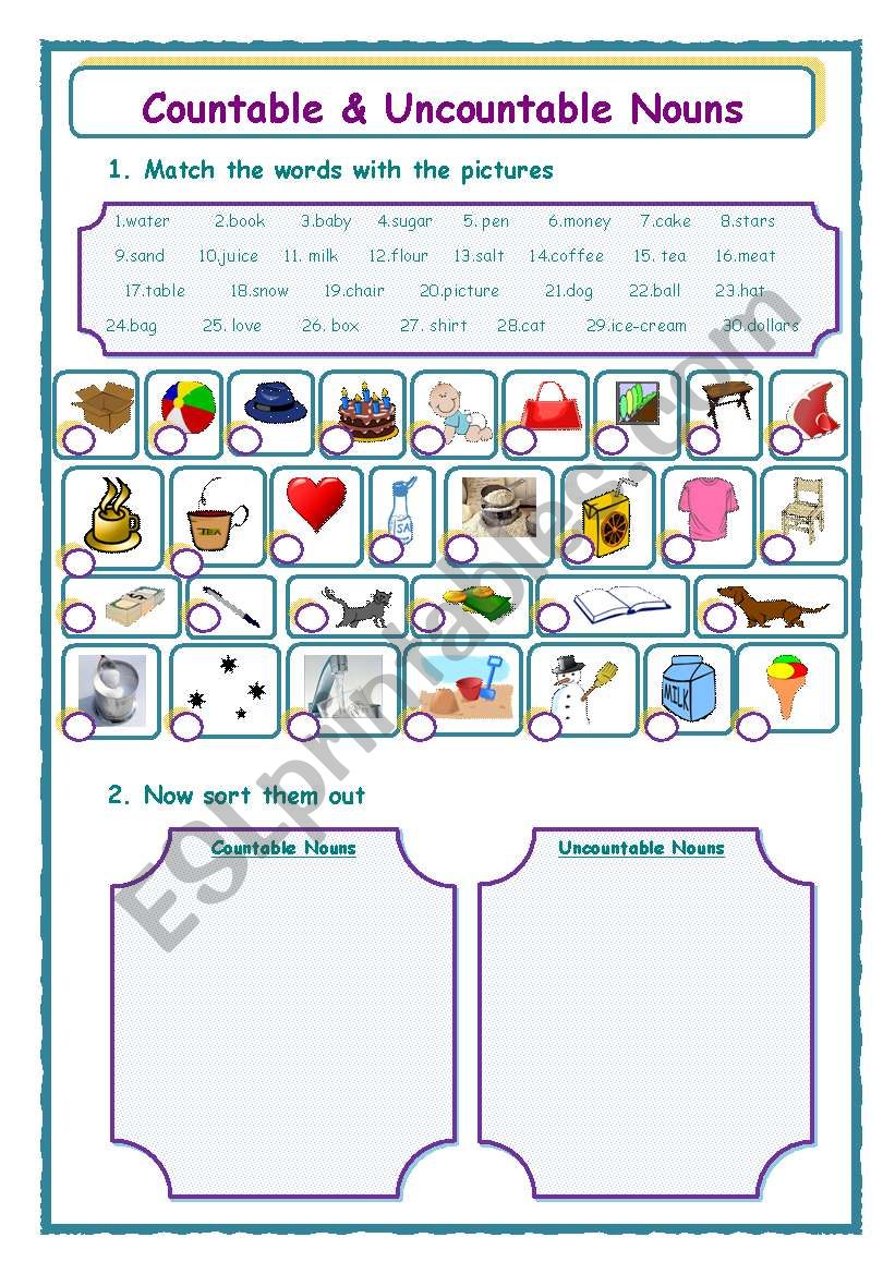 Countable And Uncountble Nouns Esl Worksheet By Jwld