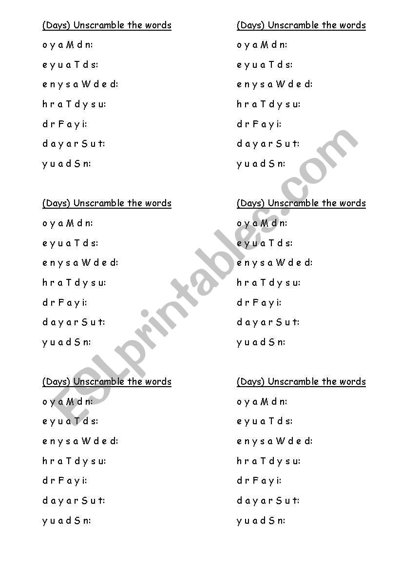 Days of the week worksheet