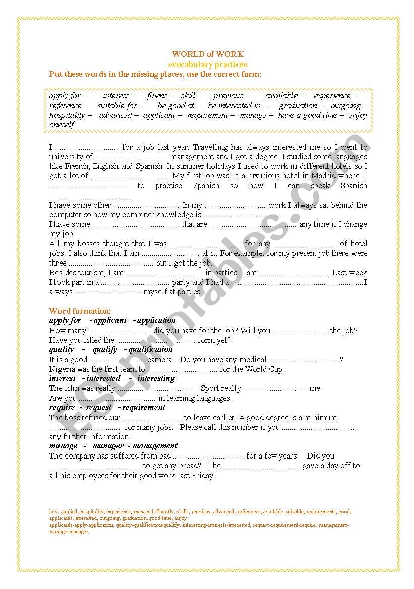 world of work worksheet