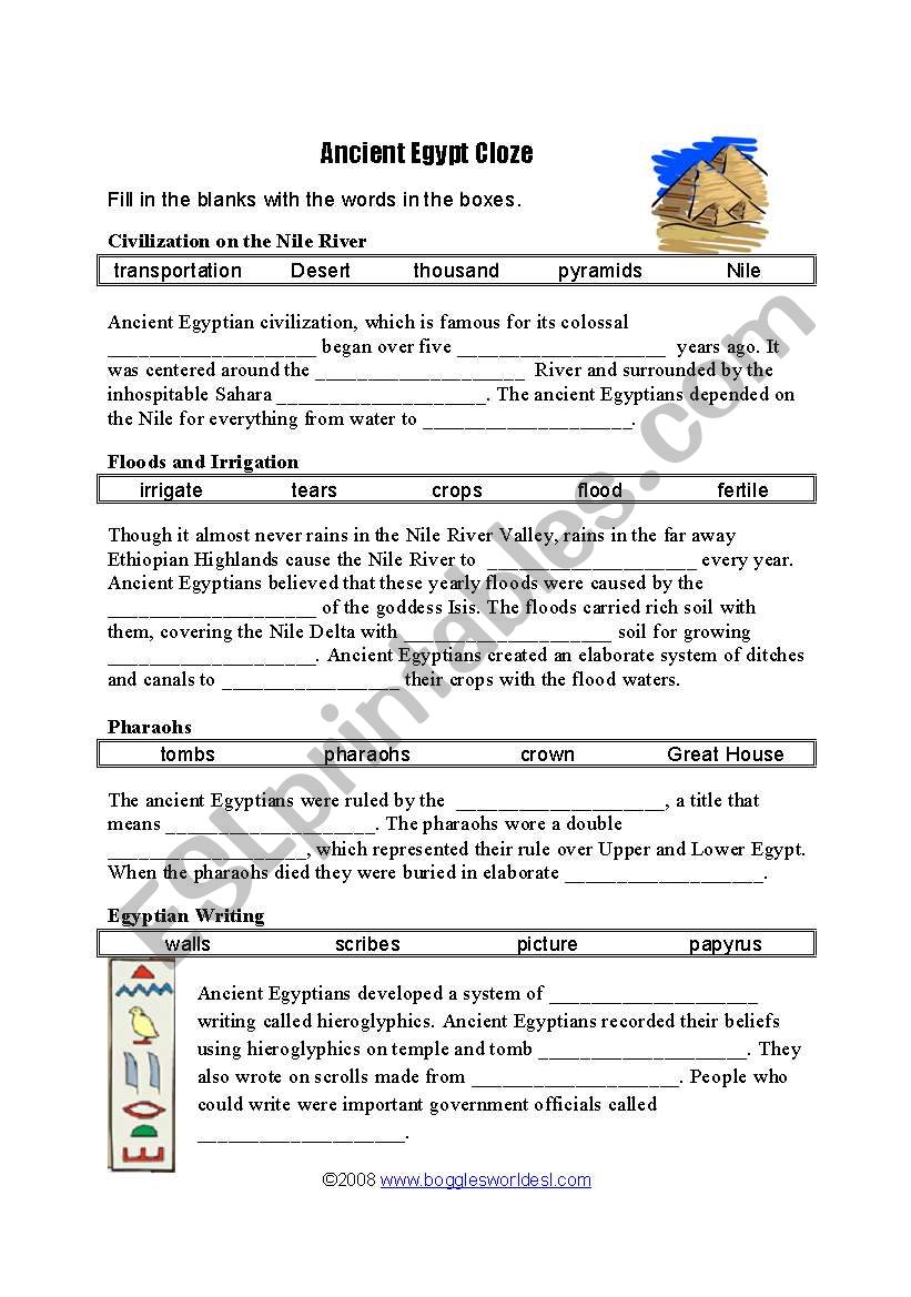 Egyptian Civilisation Profile worksheet