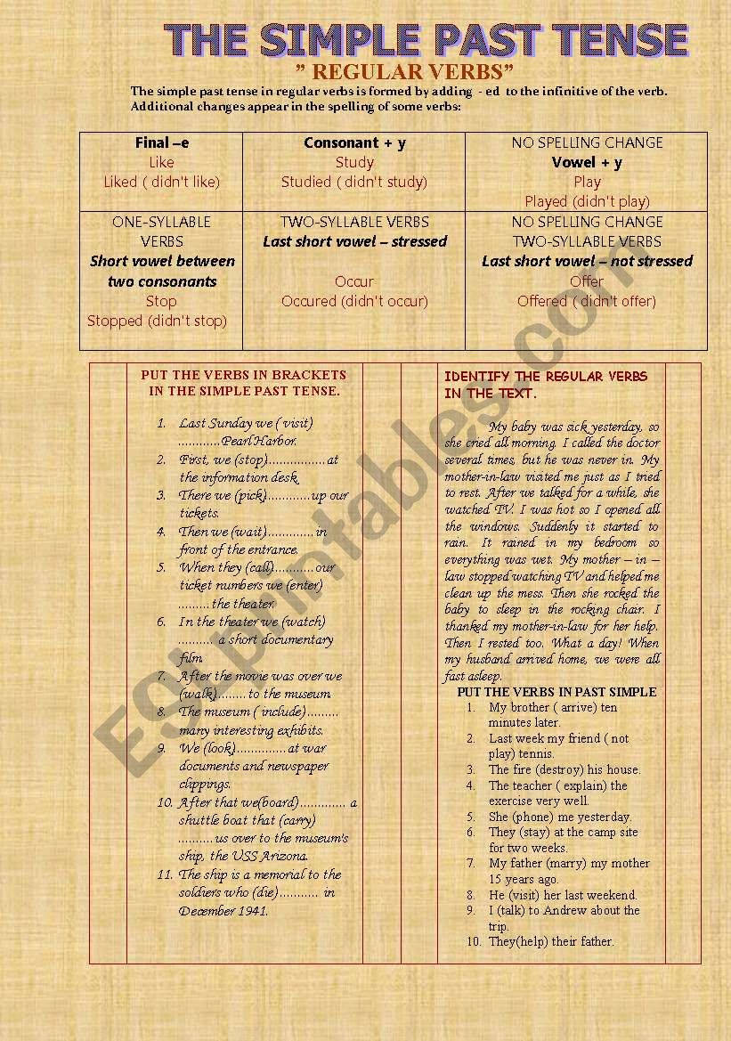 simple past tense of REGULAR VERBS