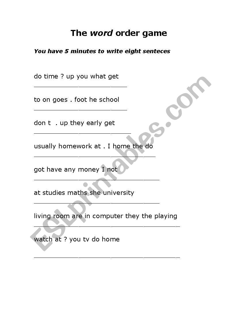 The Word Order Game worksheet