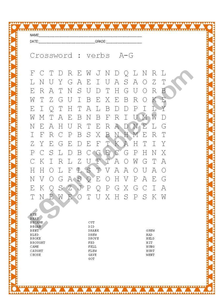 irregular verbs wordsearch worksheet