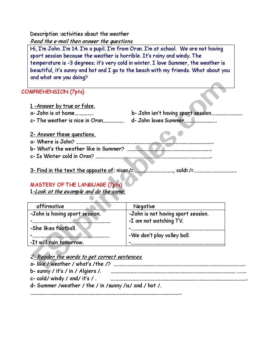weather worksheet
