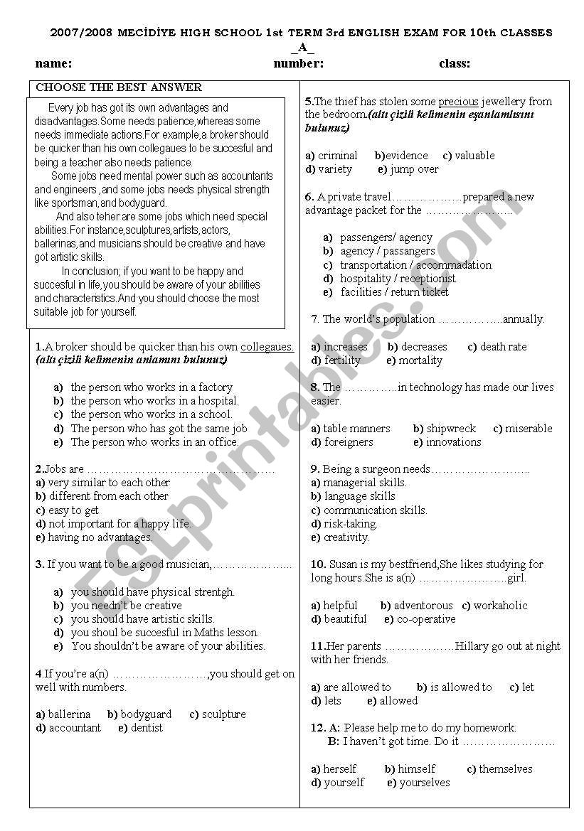 ANADOLU LSES YAZILI worksheet