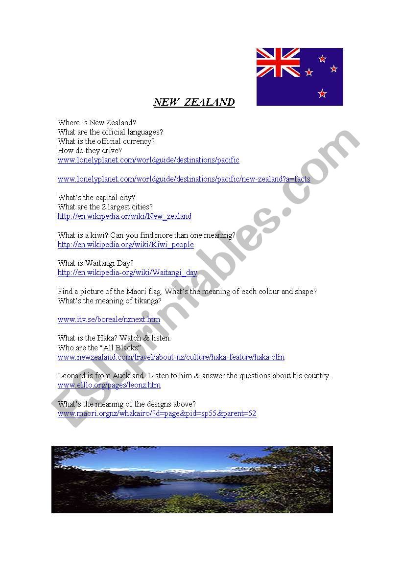 New Zealands Day worksheet