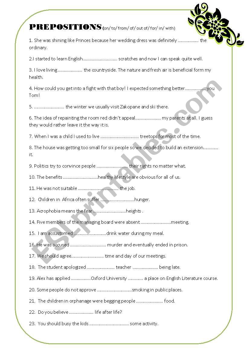 Prepositions worksheet