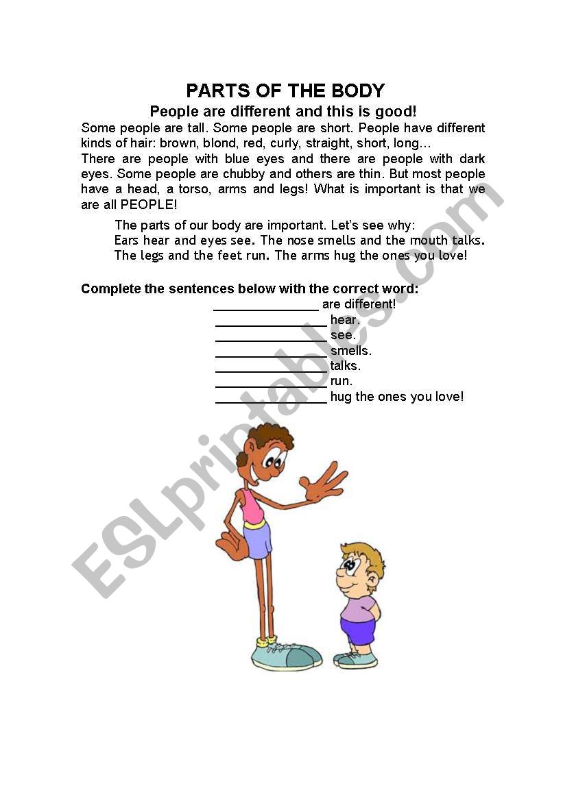 Parts of the body worksheet