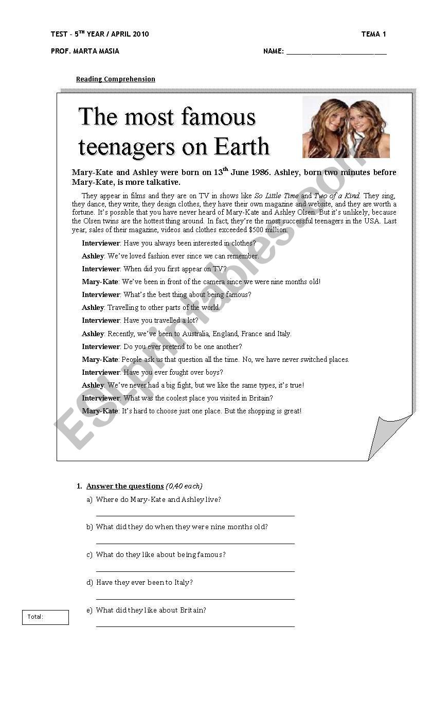 Pre-intermediate level test worksheet