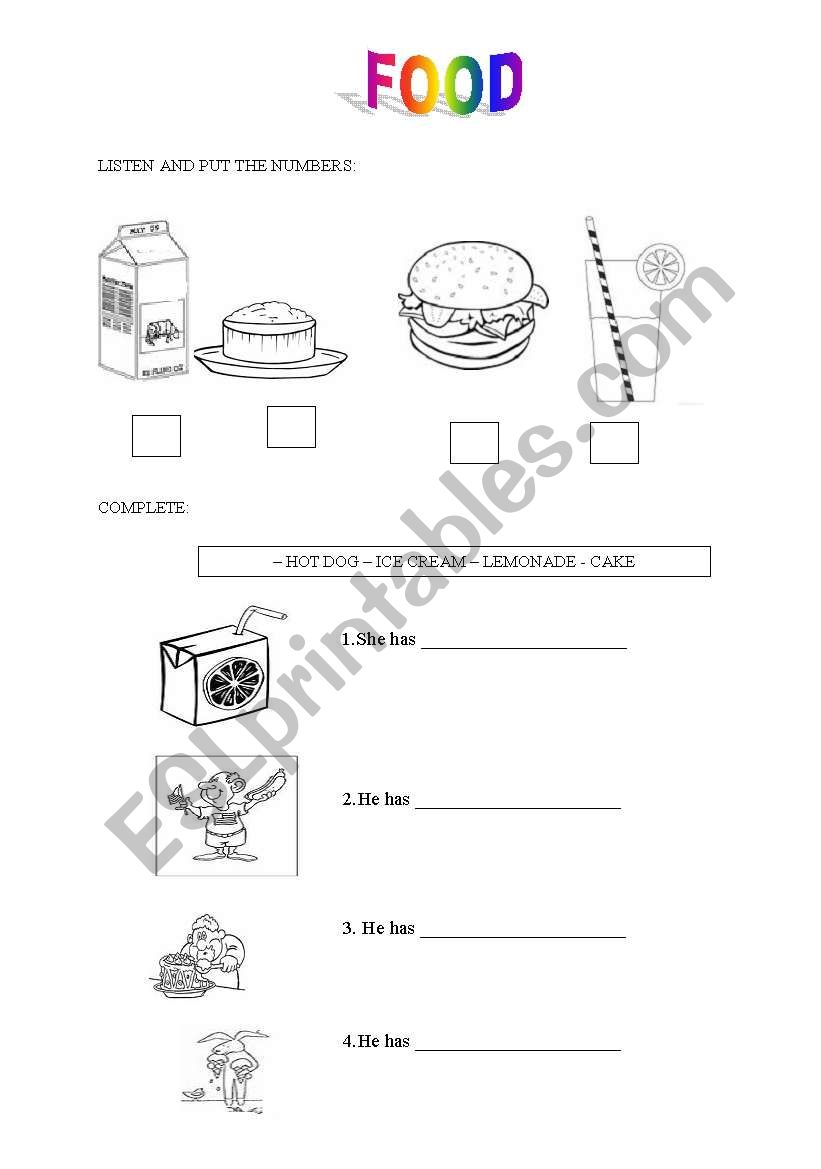 FOOD worksheet