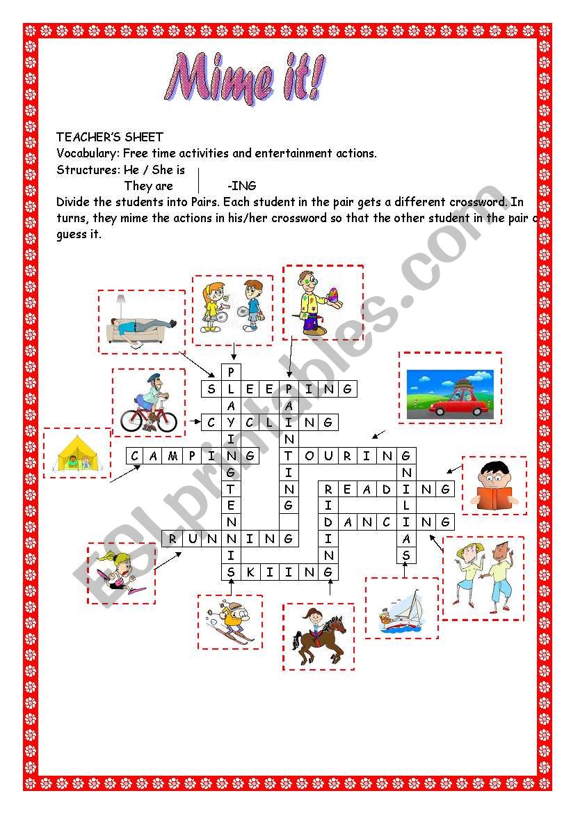 Free time and entertaining activities crossword