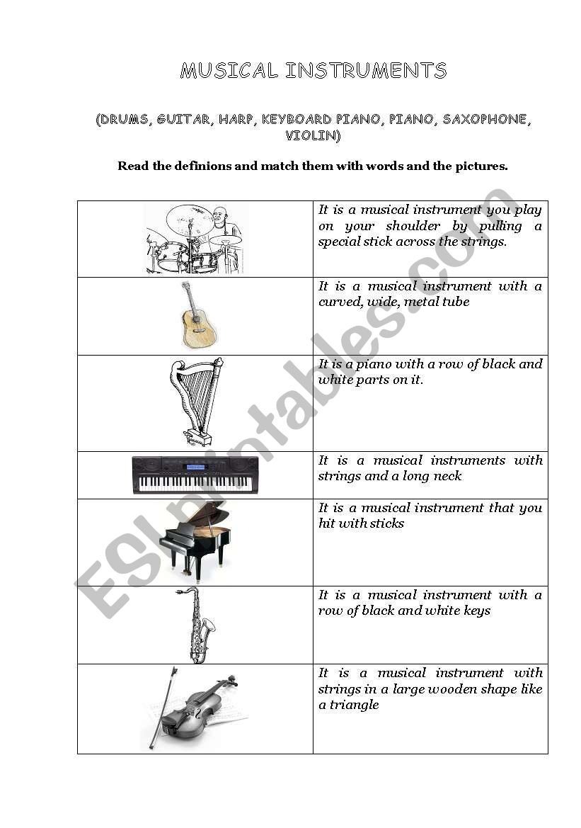 Musical Instruments worksheet