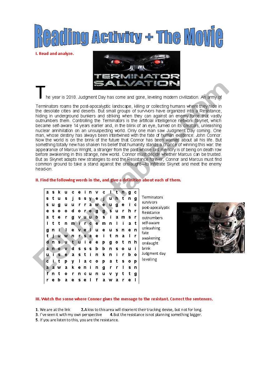 Terminator Salvation worksheet