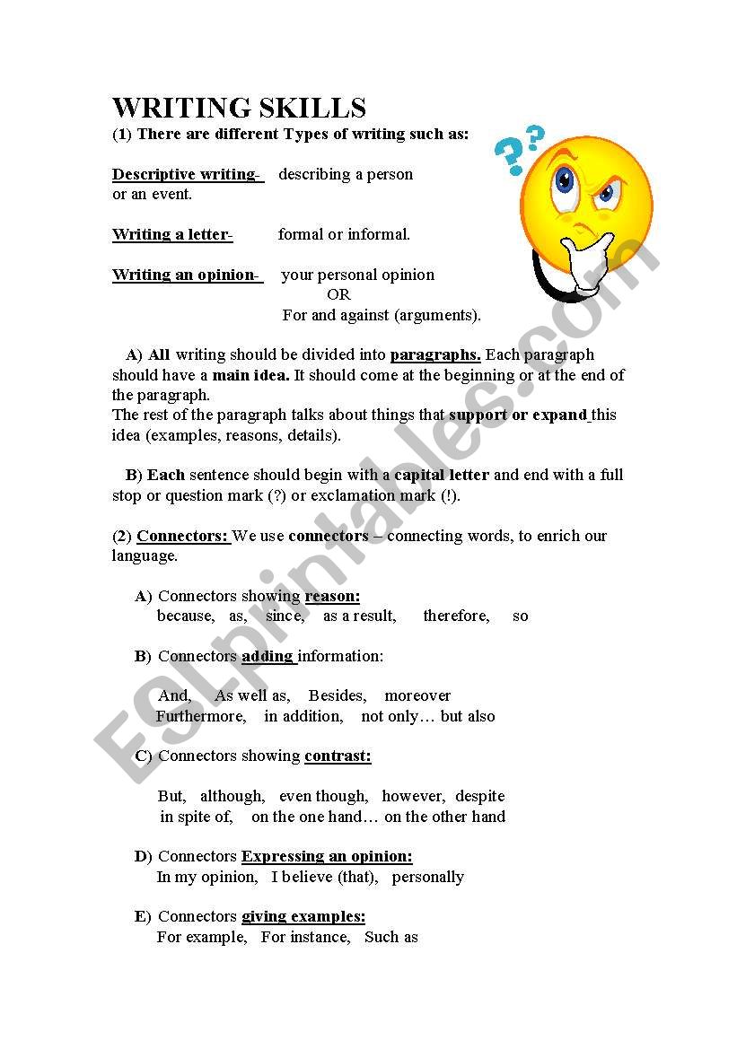 Writing Skills worksheet