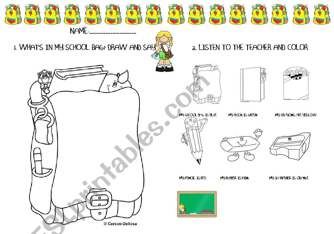 whats in my school bag? worksheet