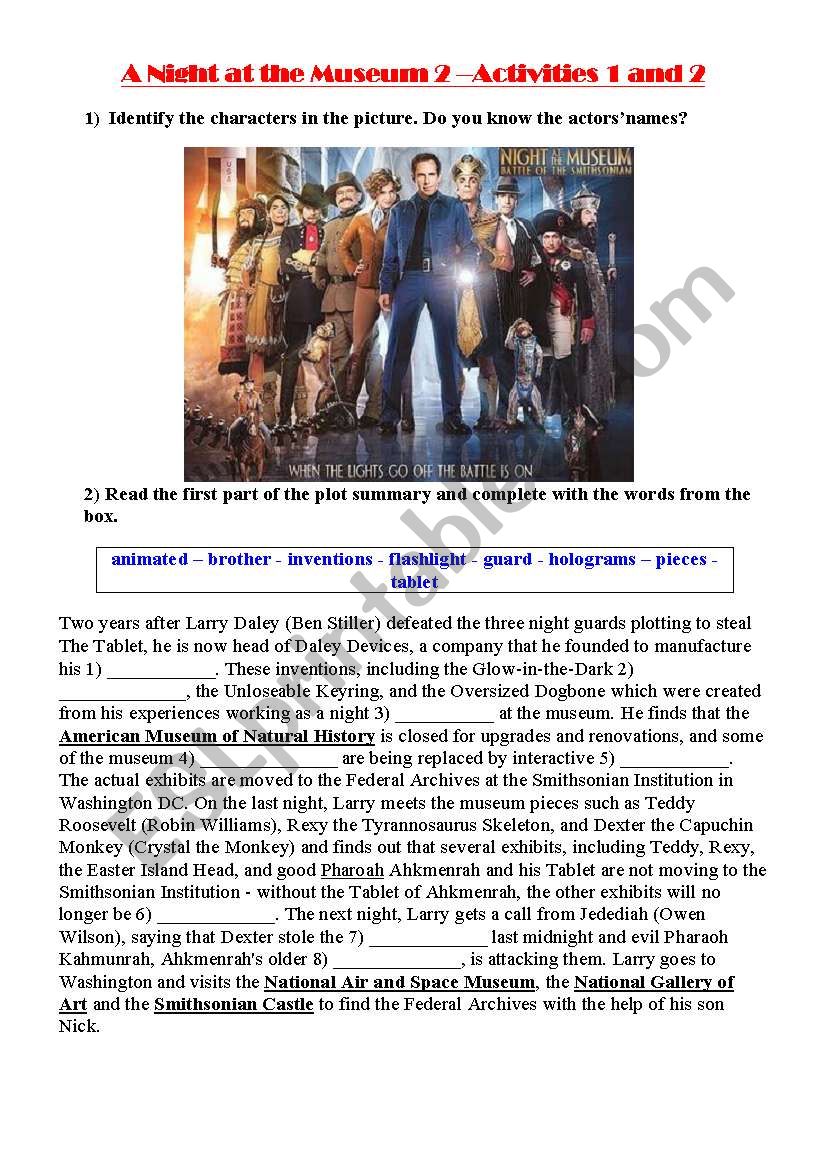 A Night at the Museum 2 â€“Activities 1 and 2