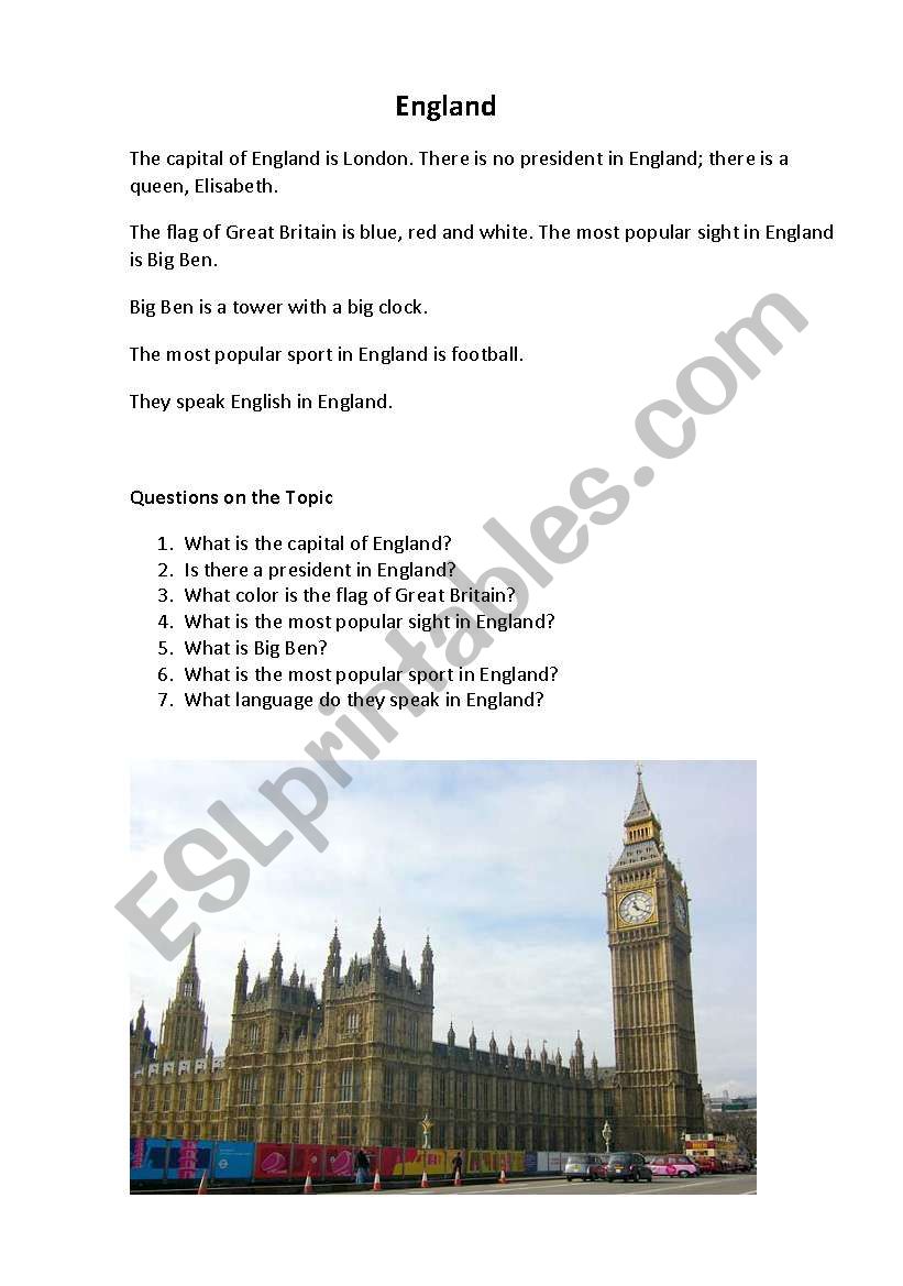 England worksheet