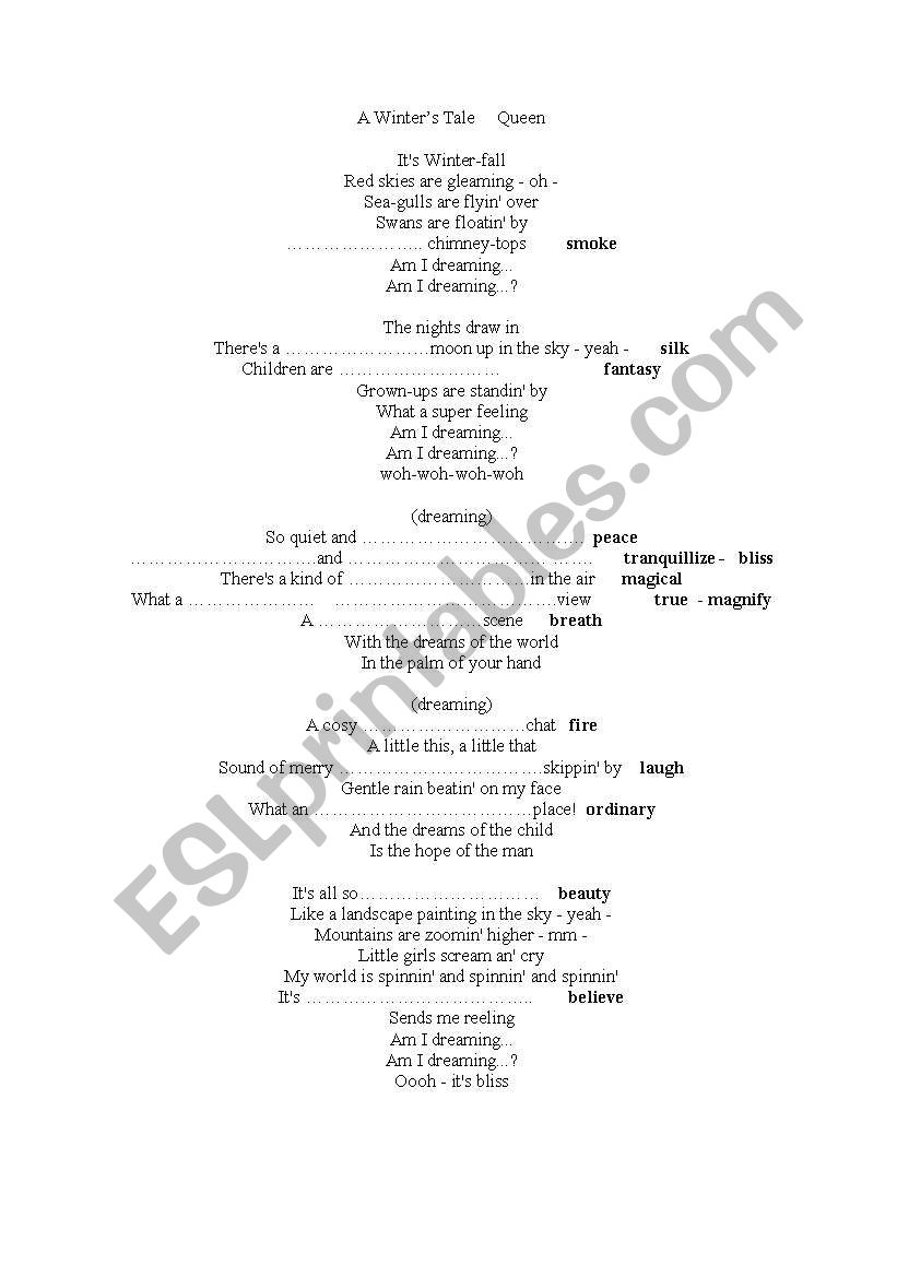 Word formation-  A Winter Tale by Queen