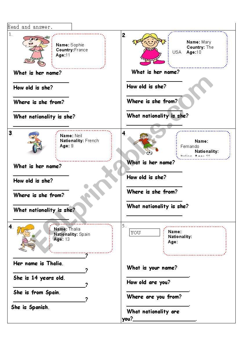 personal information worksheet