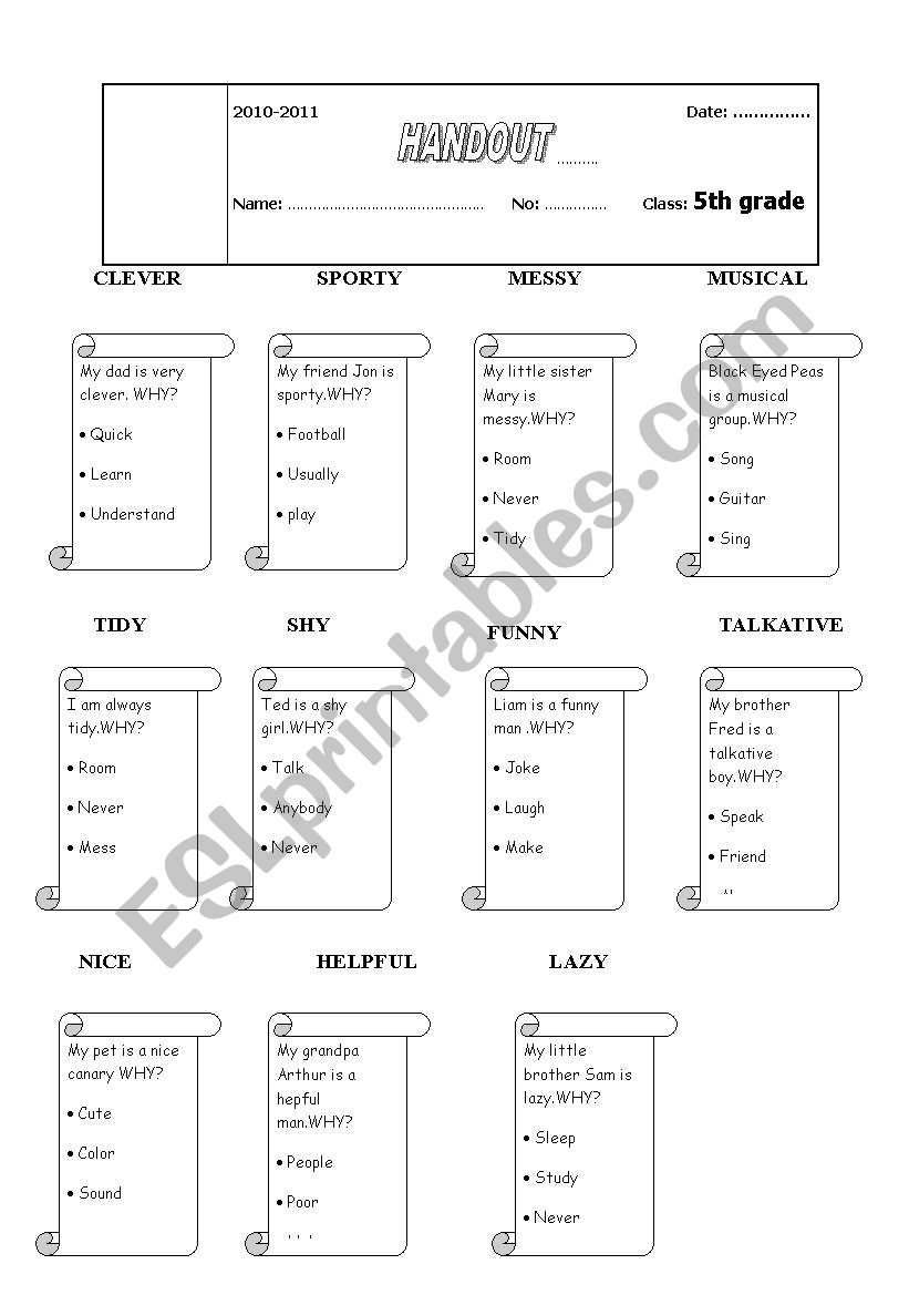 SPEAKING PAPER on personality adjectives 2