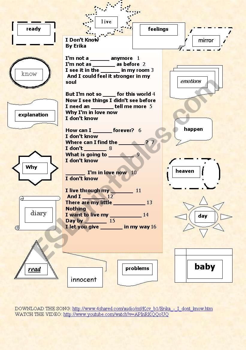 SONG: Erika - I Dont Know worksheet