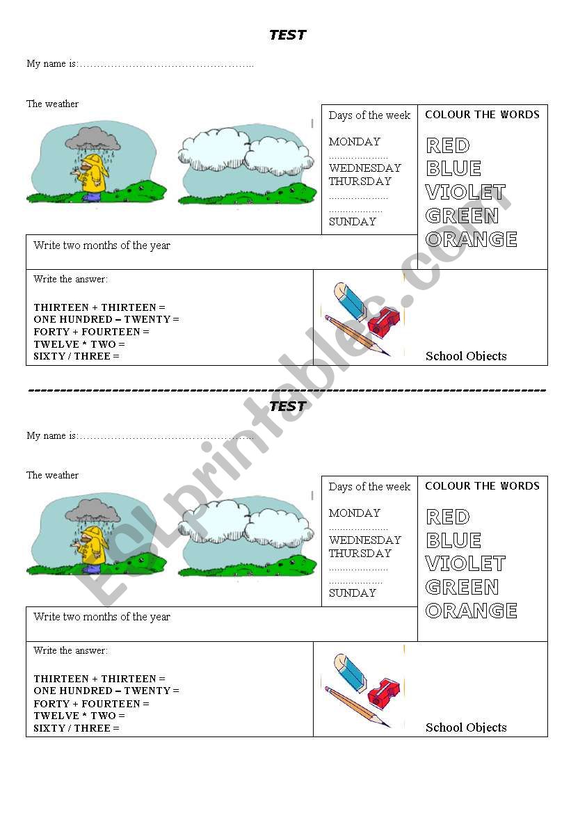 mini test worksheet