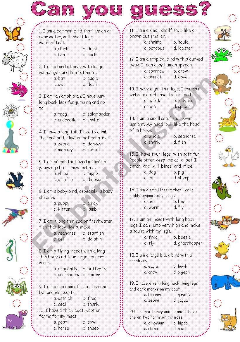 Can you guess ? ( animals 2 ) worksheet