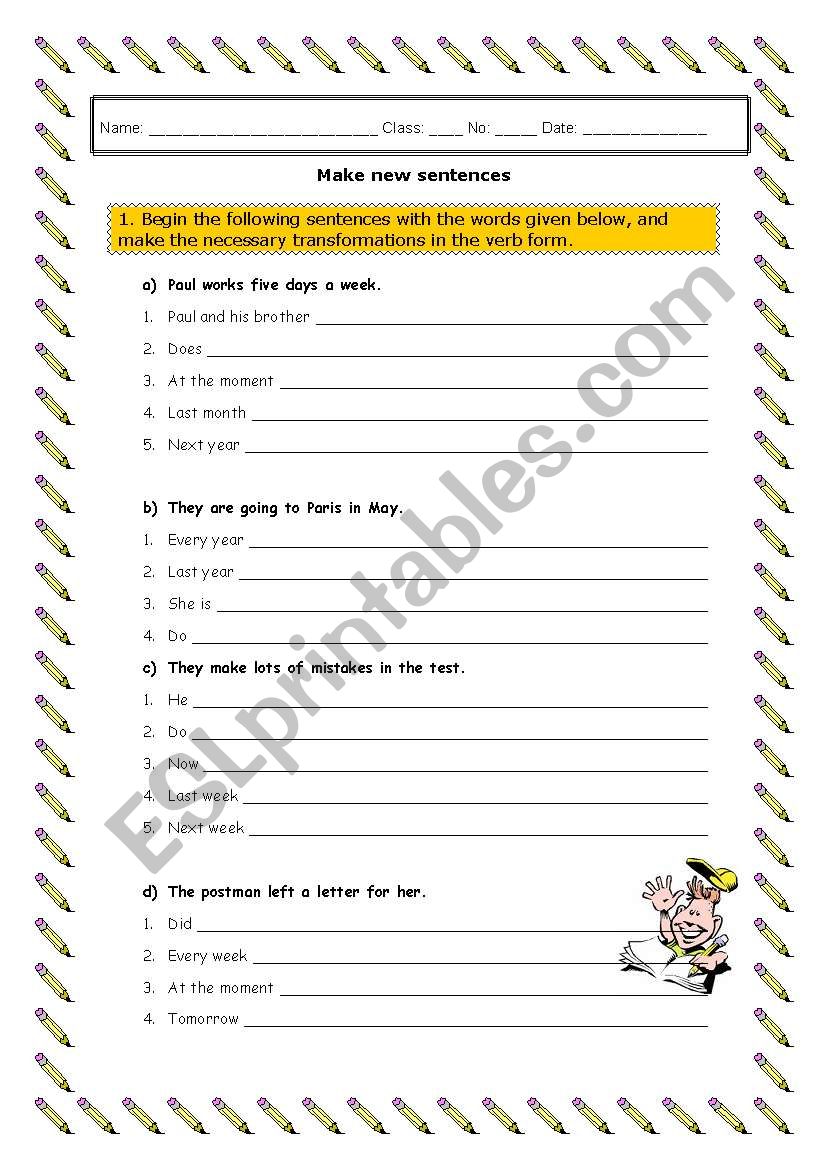 Make new sentences worksheet