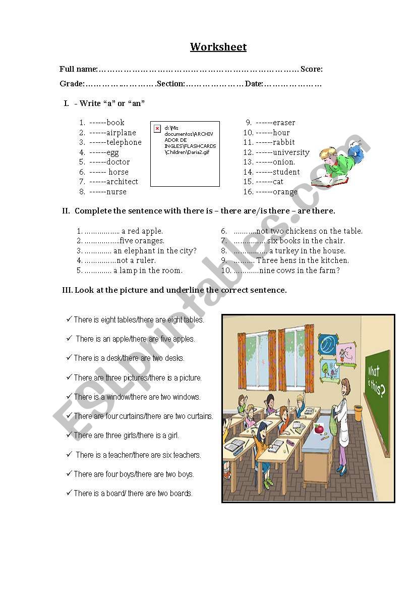 There is - There are / a - an worksheet