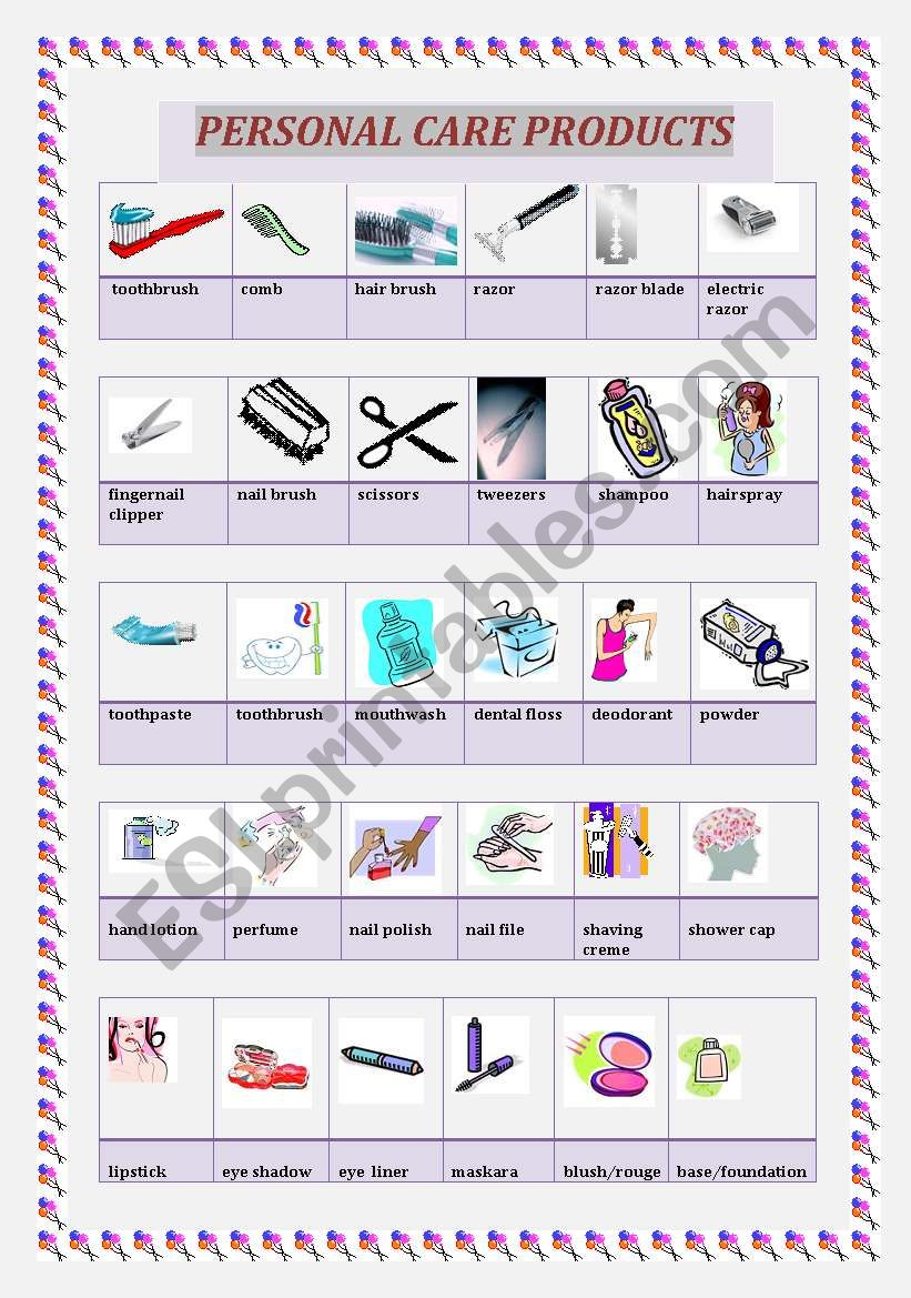 PERSONAL CARE PRODUCTS worksheet