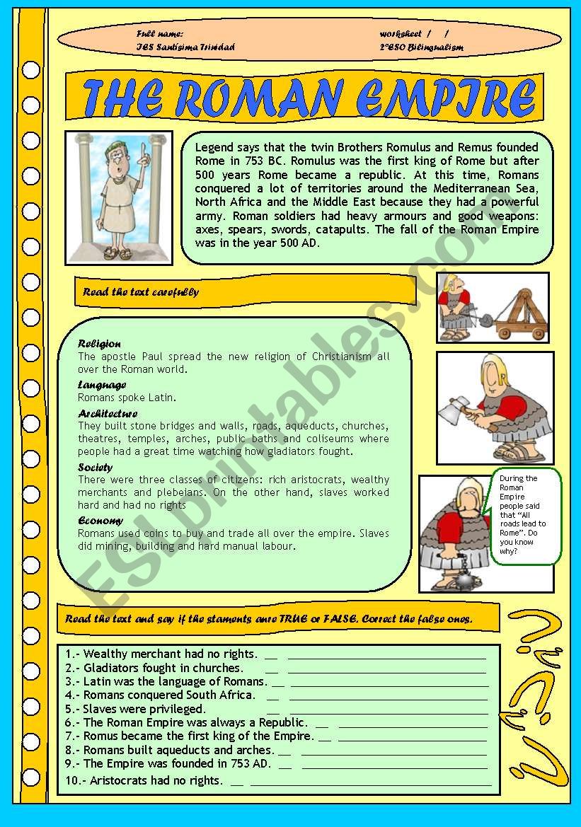 ROMAN EMPIRE FOR CHILDREN worksheet