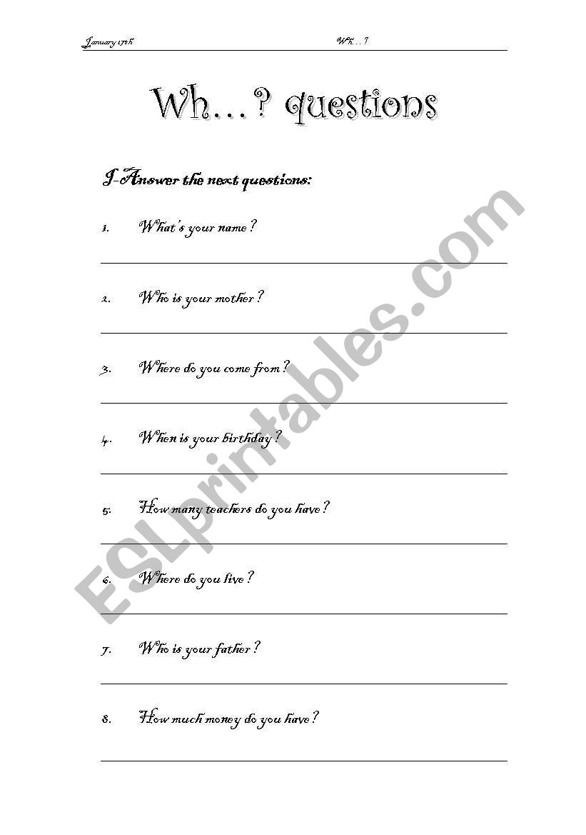 WH questions worksheet