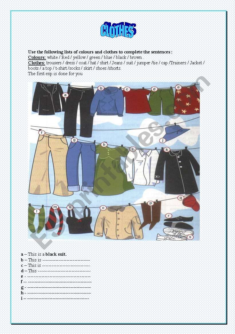 Clothes worksheet